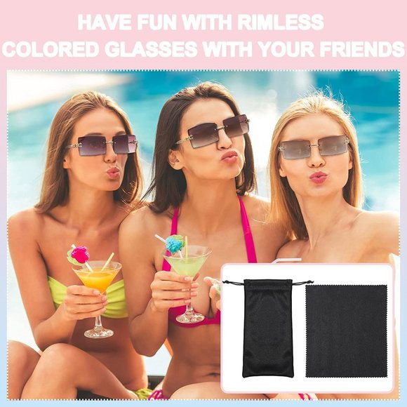 New 8 Sets Rimless Rectangle Sunglasses Vintage Transparent Rectangle Gl… main image 4
